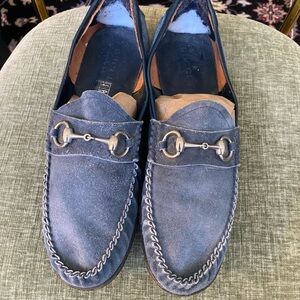 Gucci Blue Suede Loafers with Metallic Accents